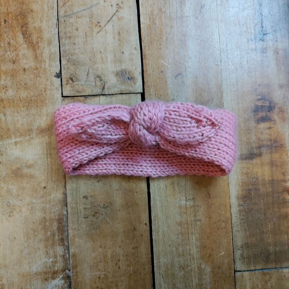 Baby girl headband pink knit sweater headband knot tie holiday Christmas